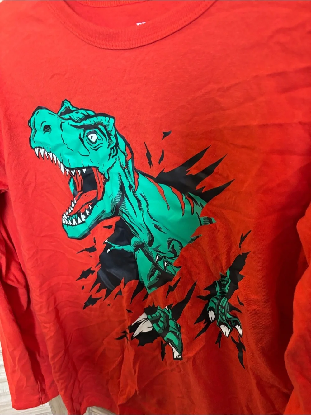 Place Orange Long-Sleeve Tee with Green T-Rex Graphic XXL